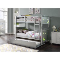 Acme Powell Twin Over Twin Wooden Bunk Bed With Trundle In Silver