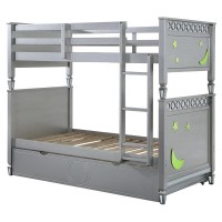 Acme Powell Twin Over Twin Wooden Bunk Bed With Trundle In Silver