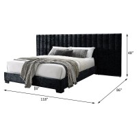 Acme Rivas Channel-Tufted Fabric Queen Bed With Oversized Headboard In Black
