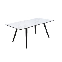 AcME caspian Dining Table White Printed Faux Marble Black Finish 74010D0102H7c0LJ