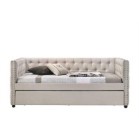 Acme Romona Button Tufted Fabric Upholstered Twin Daybed And Trundle In Beige