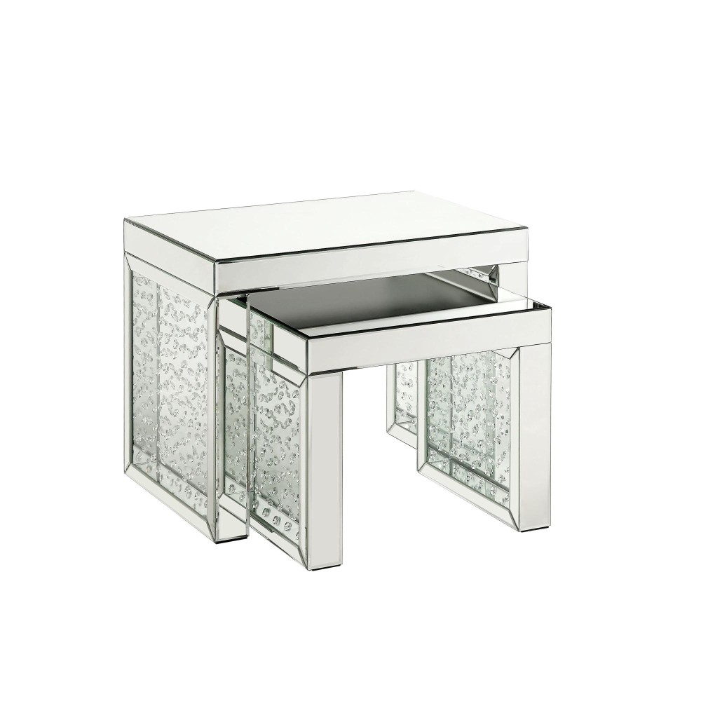 Accent Table Mirrored Faux Crystals Inlay