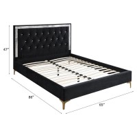 Acme Rowan Crystal-Like Tufted Fabric Queen Platform Bed In Black