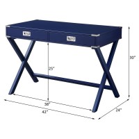 Acme Amenia Wooden Rectangular Writing Desk With X-Shaped Base In Navy Blue