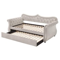Acme Adkins Tufted Upholstered Twin Daybed And Trundle In Beige Velvet