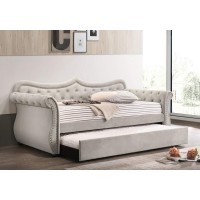 Acme Adkins Tufted Upholstered Twin Daybed And Trundle In Beige Velvet