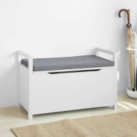 Haotian Fsr76-W, White Storage Shoe Bench With Lift Up Top And Padded Seat Cushion, Bench With Storage Chest