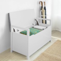 Haotian Fsr76-W, White Storage Shoe Bench With Lift Up Top And Padded Seat Cushion, Bench With Storage Chest