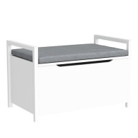 Haotian Fsr76-W, White Storage Shoe Bench With Lift Up Top And Padded Seat Cushion, Bench With Storage Chest