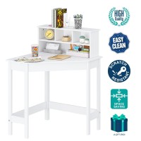 Utex Corner Desk With Storage And Hutch For Small Space, Kids Corner Desk With Reversible Hutch For Girls Boys, Study Computer Desk Workstation & Writing Table For Home School Use, White