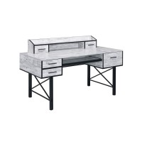 Acme Safea Wooden Storage Computer Desk In Antique White And Black