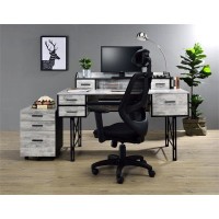 Acme Safea Wooden Storage Computer Desk In Antique White And Black
