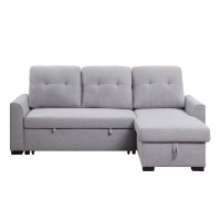 Acme Amboise Fabric Reversible Sleeper Sectional Sofa With Storage In Light Gray