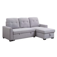 Acme Amboise Fabric Reversible Sleeper Sectional Sofa With Storage In Light Gray