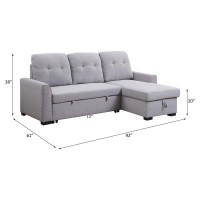 Acme Amboise Fabric Reversible Sleeper Sectional Sofa With Storage In Light Gray