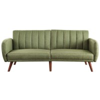 Acme Bernstein Linen Fabric Tufted Adjustable Sofa In Green And Walnut
