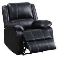 Acme Zuriel Faux Leather Power Recliner With Pillow Top Armrest In Black
