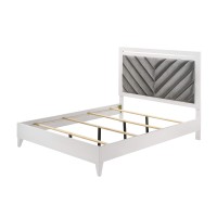 Acme Chelsie Wooden Eastern King Bed With Velvet Headboard In Gray And White