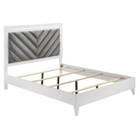 Acme Chelsie Wooden Eastern King Bed With Velvet Headboard In Gray And White