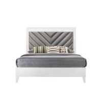 Acme Chelsie Wooden Eastern King Bed With Velvet Headboard In Gray And White