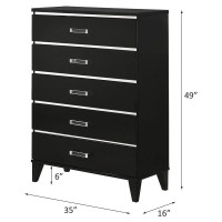 Acme Chelsie Wooden Rectangular Chest With 5 Storage Drawers In Black