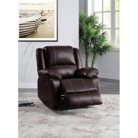 Acme Zuriel Faux Leather Power Recliner With Pillow Top Armrest In Brown