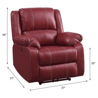 Acme Zuriel Power Recliner With Pillow Top Armrest In Red Faux Leather