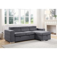 Acme Natalie Reversible Sleeper Sectional Sofa With Storage In Gray Fabric