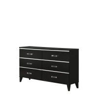 Acme Chelsie Rectangular Wooden Dresser With 6 Drawers And Tapered Legs In Black
