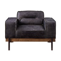 Acme Silchester Top Grain Leather Tufted Accent Chair In Antique Ebony