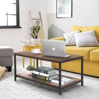 Super Deal 2Tier Industrial Coffee Table With Storage Shelf For Small Apartment Living Room Rectangle Wood And Stable Metal Tv