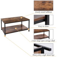 Super Deal 2Tier Industrial Coffee Table With Storage Shelf For Small Apartment Living Room Rectangle Wood And Stable Metal Tv