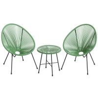 Songmics 3-Piece Seating Acapulco, Modern Patio Furniture, Glass Top Table And 2 Chairs Indoor And Outdoor Conversation Bistro Set, Light Green