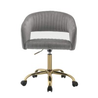 Acme Hopi Tufted Velvet Upholstered Swivel Office Chair In Gray And Gold