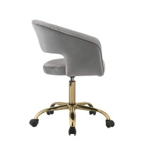 Acme Hopi Tufted Velvet Upholstered Swivel Office Chair In Gray And Gold