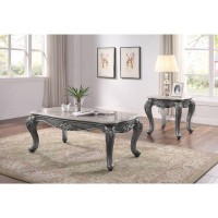 Acme Ariadne Rectangular Marble Top Wooden Coffee Table in Platinum Gray