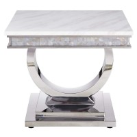 Acme Furniture Zander End Table, White Printed Faux Marble & Mirrored Silver Finish