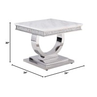 Acme Furniture Zander End Table, White Printed Faux Marble & Mirrored Silver Finish