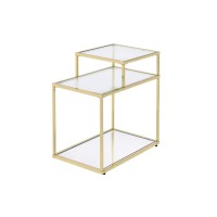 Acme Uchenna Glass Side Table With 2 Open Storage Compartments In Clear And Gold