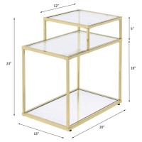 Acme Uchenna Glass Side Table With 2 Open Storage Compartments In Clear And Gold