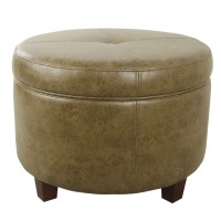 Homepop Large Leatherette Storage Ottoman - Distressed Brown Faux Leather