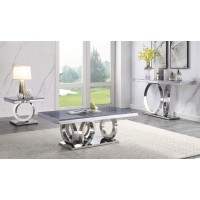 Acme Furniture Zasir Sofa Table, Gray Printed Faux Marble & Mirrored Silver Finish