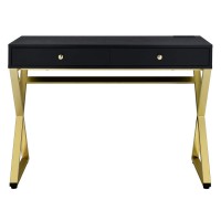 Acme Furniture Coleen Writing Desk, Black & Brass Finish