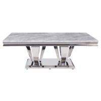 Satinka Coffee Table In Light Gray Printed Faux Marble & Mirrored Silver Finish