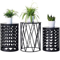 Y&M Nesting Side Table, Set Of 3 Stacking Coffee Table For Living Room, Indoor End Tables, Outdoor Decorative Garden Stool With Heavy Duty Metal Frame Modern Industrial Decor - Pure Black