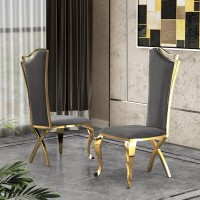 Contemporary Glass 5pc Dining Set Glass Top Dining Table and Velvet Side Chairs with Gold Stainless Steel Frame Dark Grey