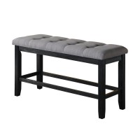 Classic 24 Counter Height Dining Bench Tufted in Dark Grey Linen Fabric