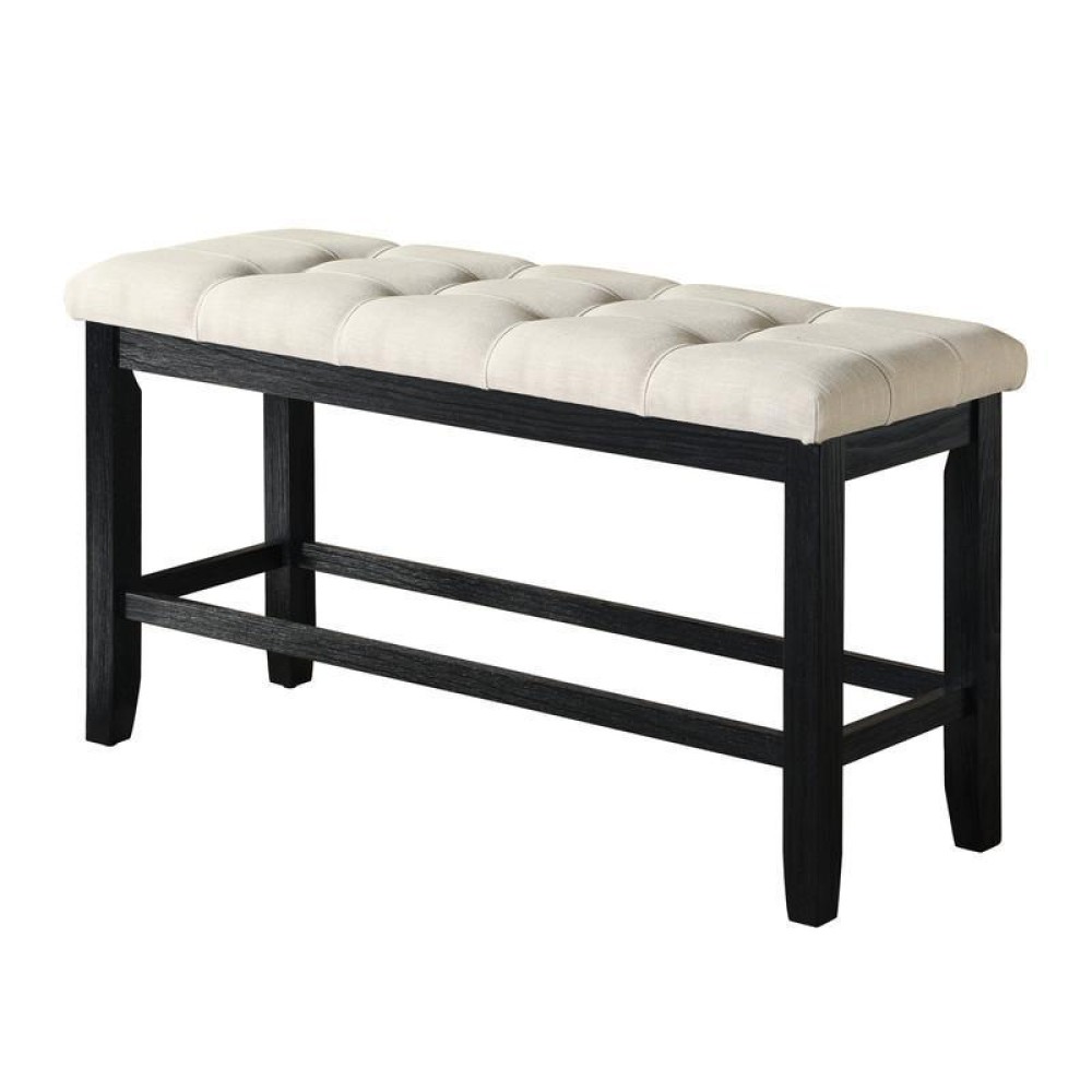 Classic 24 Counter Height Dining Bench Tufted in Beige Linen Fabric