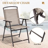 Crestlive Products Set Of 4 Patio Folding Chairs 4Pack Dining Chairs Outdoor Portable Sling With Armrest For Camping Beach Ga