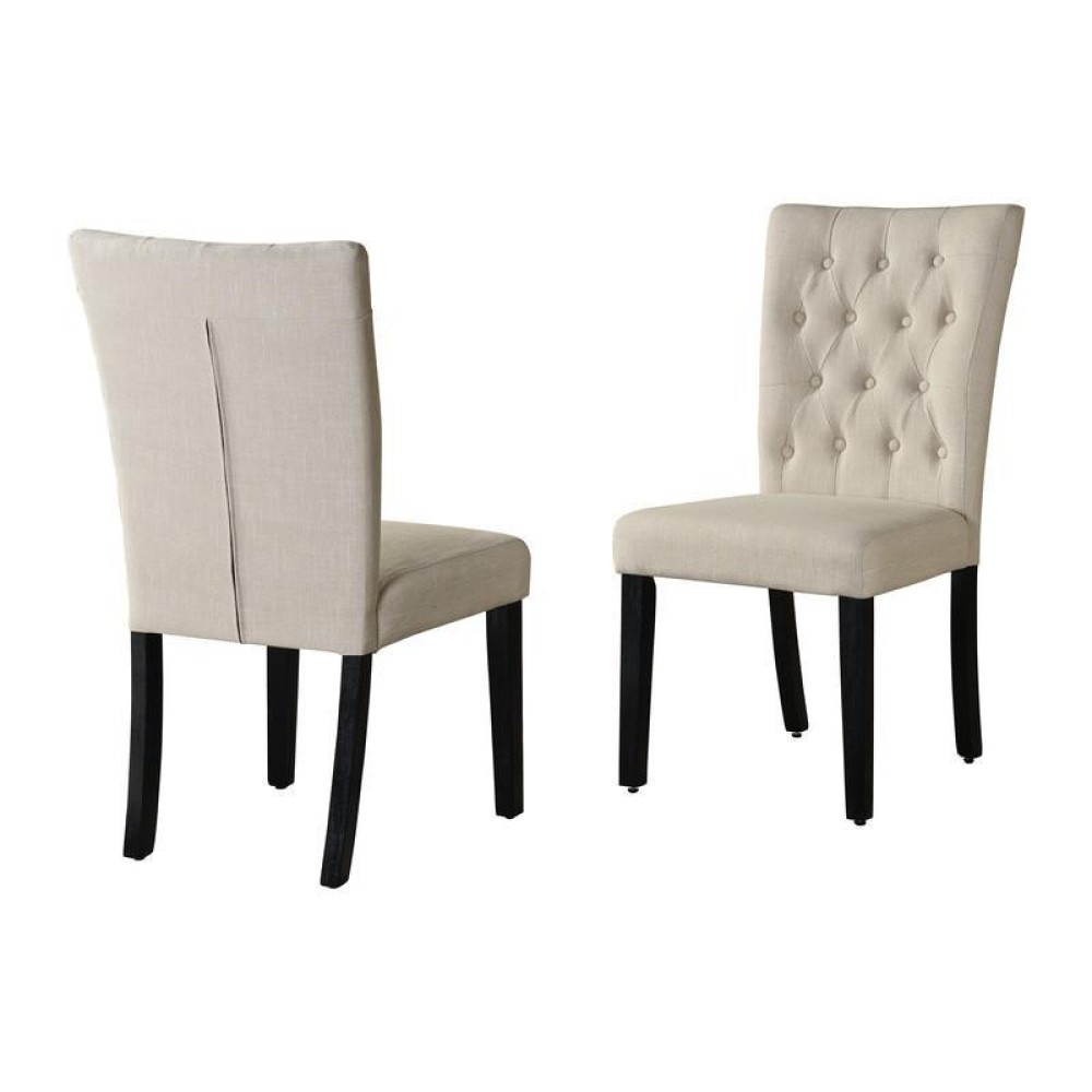 Classic Upholstered Side Chair Tufted in Linen Fabric Set of 2 Beige